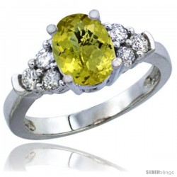 10K White Gold Natural Lemon Quartz Ring Oval 9x7 Stone Diamond Accent