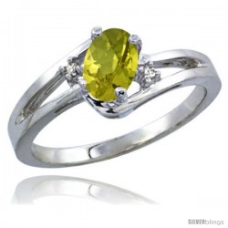 10K White Gold Natural Lemon Quartz Ring Oval 6x4 Stone Diamond Accent -Style Cw927165