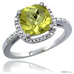 10K White Gold Natural Lemon Quartz Ring Cushion-cut 8x8 Stone Diamond Accent