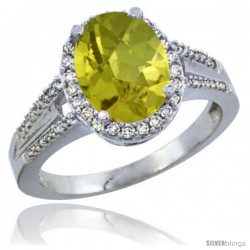 10K White Gold Natural Lemon Quartz Ring Oval 10x8 Stone Diamond Accent