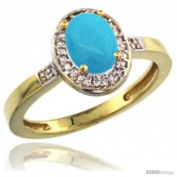 10k Yellow Gold Diamond Sleeping Beauty Turquoise Ring 1 ct 7x5 Stone 1/2 in wide