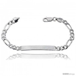 Sterling Silver Italian ID Bracelet Figaro Link 1/4 in wide Nickel Free