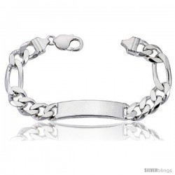 Sterling Silver Italian ID Bracelet Figaro Link 3/8 in wide Nickel Free -Style Idf300