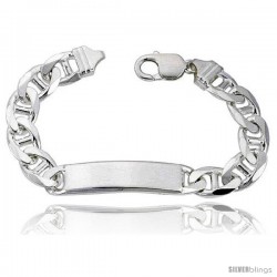 Sterling Silver Italian ID Bracelet Mariner Link 3/8 in wide Nickel Free -Style Idg300