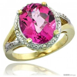 14k Yellow Gold Ladies Natural Pink Topaz Ring oval 12x10 Stone Diamond Accent