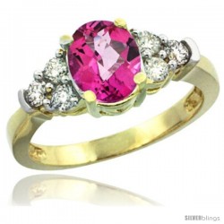 14k Yellow Gold Ladies Natural Pink Topaz Ring oval 9x7 Stone Diamond Accent