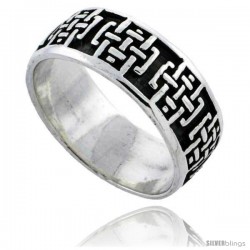 Sterling Silver Celtic Cross Pattern Wedding Band / Thumb Ring 1/4 in wide