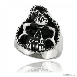 Surgical Steel Biker Skull Ring with Snake 1 3/16 in -Style Rss115