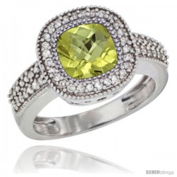 10K White Gold Natural Lemon Quartz Ring Cushion-cut 7x7 Stone Diamond Accent