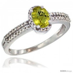 10K White Gold Natural Lemon Quartz Ring Oval 6x4 Stone Diamond Accent -Style Cw927178