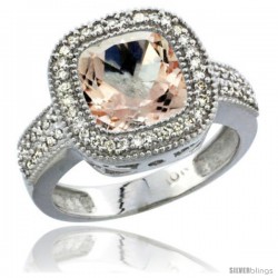 10K White Gold Natural Morganite Ring Diamond Accent, Cushion-cut 9x9 Stone Diamond Accent