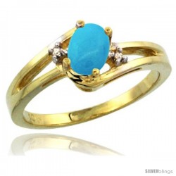 10k Yellow Gold Ladies Natural Turquoise Ring oval 6x4 Stone -Style Cy918165