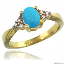 10k Yellow Gold Ladies Natural Turquoise Ring oval 7x5 Stone -Style Cy918168