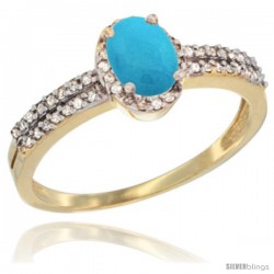 10k Yellow Gold Ladies Natural Turquoise Ring oval 6x4 Stone -Style Cy918178