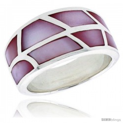 Sterling Silver Dome Shell Ring, w/Pink Mother of Pearl Inlay, 1/2" (12.5 mm) wide