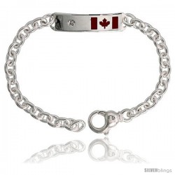 Sterling Silver Heavy 9" adjustable, Canadian Flag ID Bracelet, 3/8" (10 mm) wide