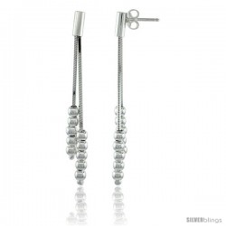 2 3/4" Long Sterling Silver 2-Strand Beaded Italian Drop Earrings