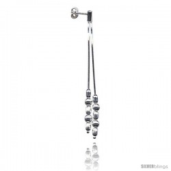 3" Long Sterling Silver 2-Strand Italian Drop Earrings w/ Corrugated Beads