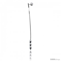 4" Long Sterling Silver Single Strand Italian Drop Earrings w/ Oval Beads