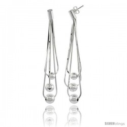 3 1/4" Long Sterling Silver 3-Strand Italian Drop Earrings w/ Beads