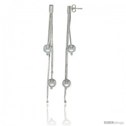3 3/4" Long Sterling Silver 3-Strand Italian Drop Earrings w/ Beads