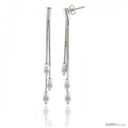 2 7/8" Long Sterling Silver 2-Strand Italian Drop Earrings w/ Oval Beads