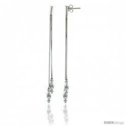 2 7/8" Long Sterling Silver 3-Strand Italian Drop Earrings w/ Oval Beads