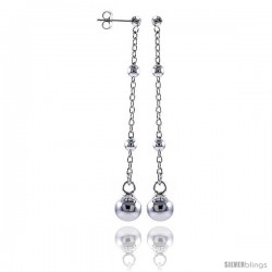 2 7/8" Long Sterling Silver Italian Drop Earrings w/ Balls