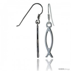 Sterling Silver Christian Fish Cut Out Fish Hook Dangling Earrings, 1 5/8" (41 mm) tall