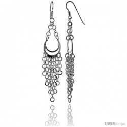 Sterling Silver Pear-shaped Chandelier Fish Hook Dangling Earrings, w/ Rolo-type Chain, 3 1/4" (83 mm) tall