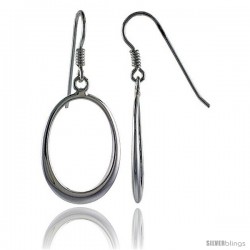 Sterling Silver Oval Cut Out Fish Hook Dangling Earrings, 1 5/8" (41 mm) tall