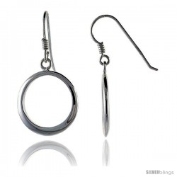 Sterling Silver Circle Cut Out Fish Hook Dangling Earrings, 1 1/2" (38 mm) tall