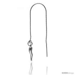 Sterling Silver Italian Threader Earrings with Italian Horn drop total length 4 1/2" Long