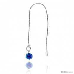 Sterling Silver Italian Threader Earrings with Blue Venetian Glass drop total length 4 1/2" Long