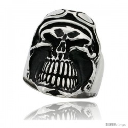 Surgical Steel Biker Skull Ring with Helmet and Goggles 1 1/4 in wide -Style Rss117