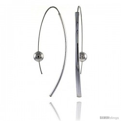 Sterling Silver Beaded Oval-shaped Stick Earrings 2 3/4 in. (69 mm) tall