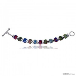 Sterling Silver 8 in Italian Charm Bracelet, w/ Venetian Beads and Toggle Clasp, 7/16" (11 mm) wide