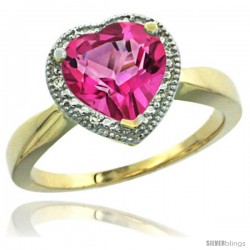 14k Yellow Gold Ladies Natural Pink Topaz Ring Heart-shape 8x8 Stone Diamond Accent