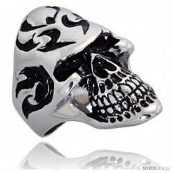 Surgical Steel Biker Skull Ring Tribal Tattoos 1 3/8 in wide