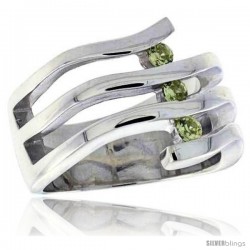 Highest Quality Sterling Silver 5/8 in (16 mm) wide Ladies' Right Hand Ring, Brilliant Cut Peridot-colored CZ Stones