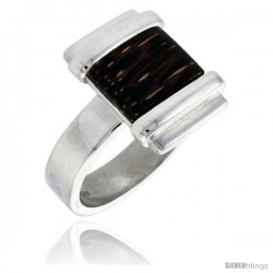 Sterling Silver Square-shaped Ring, w/ Ancient Wood Inlay, 5/8" (16 mm) wide