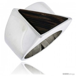 Sterling Silver Triangular Ring, w/ Ancient Wood Inlay, 11/16" (17 mm) wide