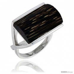 Sterling Silver Rectangular Ring, w/ Ancient Wood Inlay, 5/8" (16 mm) wide