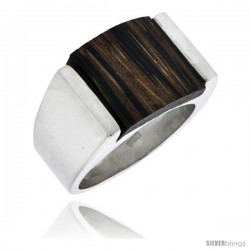 Sterling Silver Square-shaped Ring, w/ Ancient Wood Inlay, 5/8" (16 mm) wide -Style Trw26