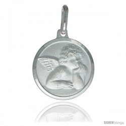 Sterling Silver Guardian Angel Medal 5/8 in Round Made in Italy, Free 24 in Surgical Steel Chain