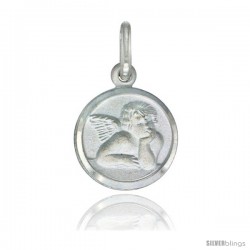 Sterling Silver Guardian Angel Medal 1/2 in Round Made in Italy, Free 24 in Surgical Steel Chain