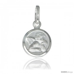 Sterling Silver Guardian Angel Medal 3/8 in Round Made in Italy, Free 24 in Surgical Steel Chain