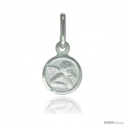 Sterling Silver Guardian Angel Medal 5/16 in Round Made in Italy, Free 24 in Surgical Steel Chain