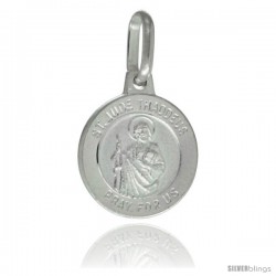 Sterling Silver Saint Jude Medal 1/2 in Round Made in Italy, Free 24 in Surgical Steel Chain