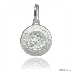 Sterling Silver Saint Christopher Medal 1/2 in Round Made in Italy, Free 24 in Surgical Steel Chain